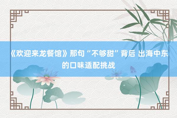 《欢迎来龙餐馆》那句“不够甜”背后 出海中东的口味适配挑战
