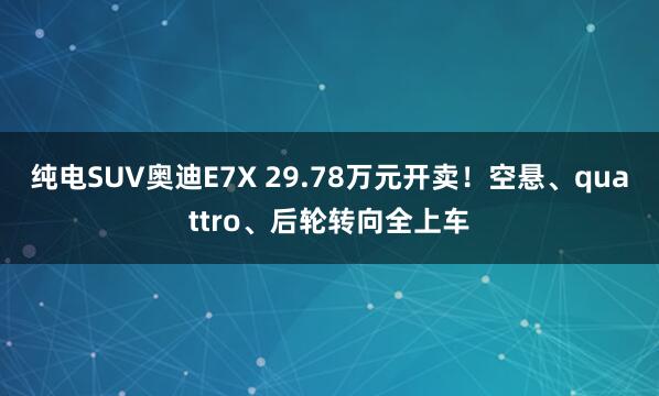 纯电SUV奥迪E7X 29.78万元开卖！空悬、quattro、后轮转向全上车
