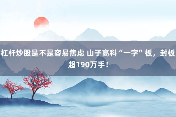 杠杆炒股是不是容易焦虑 山子高科“一字”板，封板超190万手！